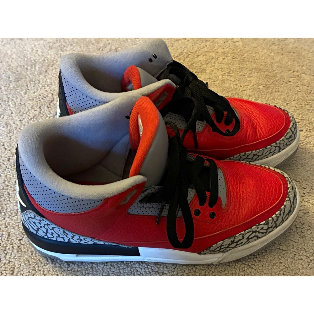 Jordan Air Jordan 3 GS Red Gray Black Leather Sneaker US 6Y CQ0488-600